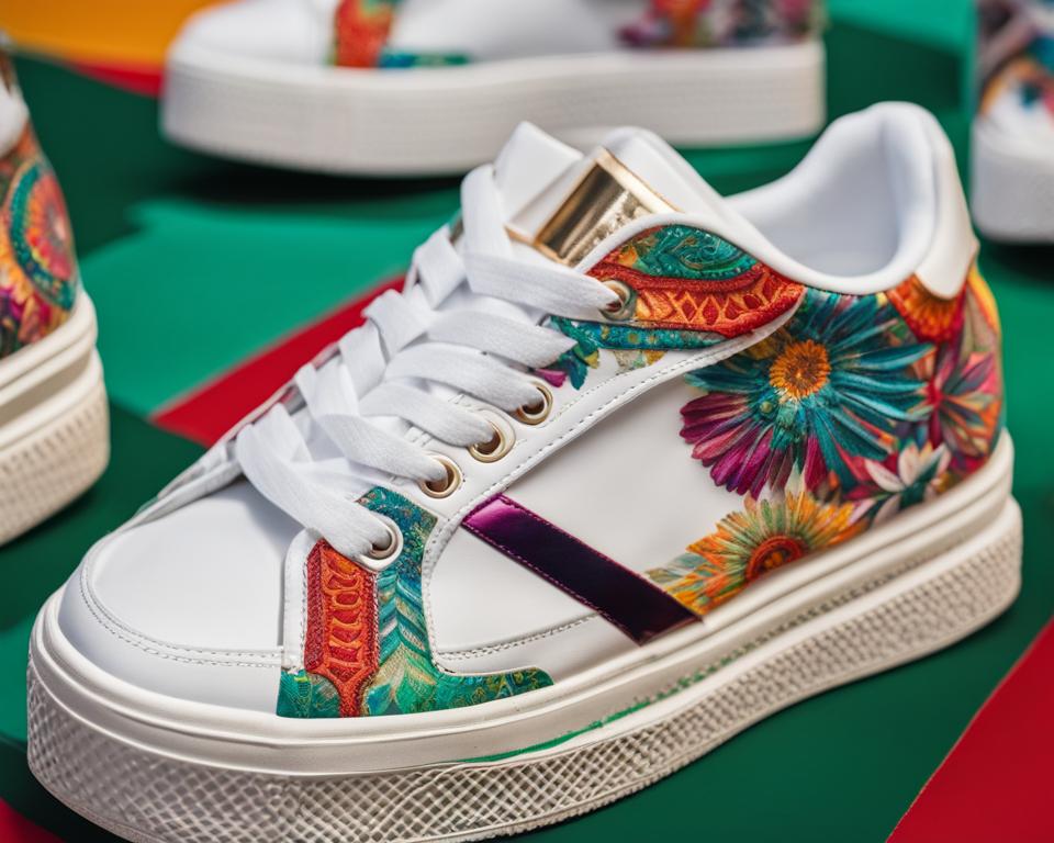 white sneakers with unique designs